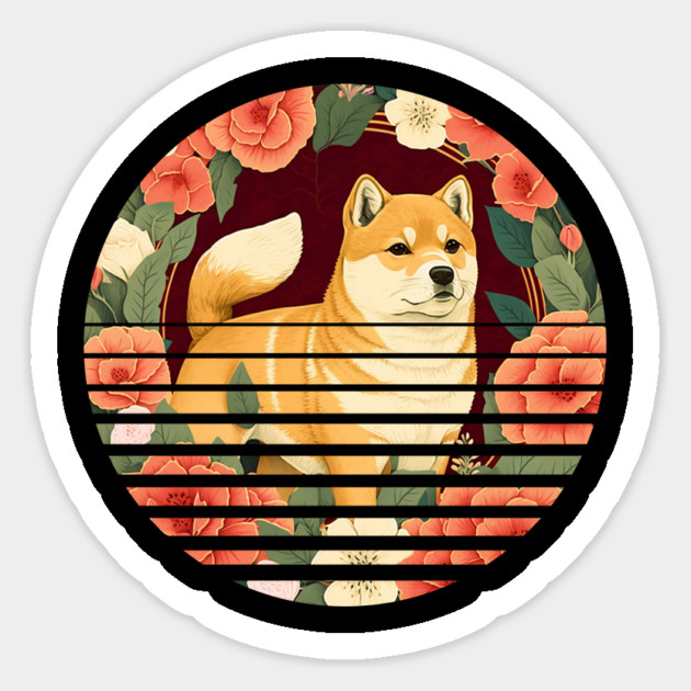 Shiba Inu Dog, Rose Ornament, Floral Style Sticker by logiamerch