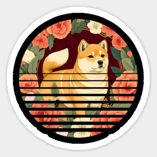 Shiba Inu Dog, Rose Ornament, Floral Style Magnet