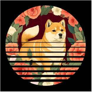 Shiba Inu Dog, Rose Ornament, Floral Style Posters and Art