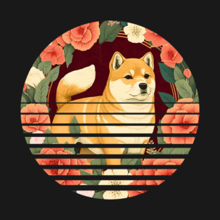 Shiba Inu Dog, Rose Ornament, Floral Style T-Shirt