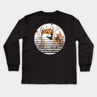 Shiba Inu Dog, Cherry Blossom, Japanese Style Kids Long Sleeve T-Shirt