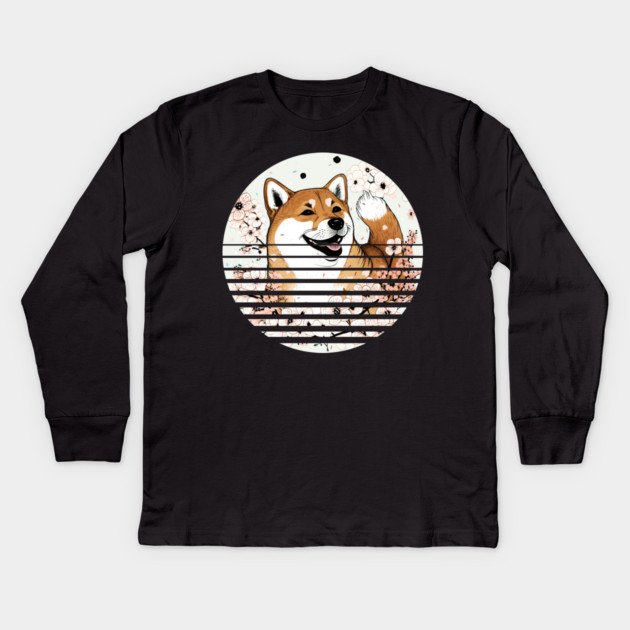 Shiba Inu Dog, Cherry Blossom, Japanese Style Kids Long Sleeve T-Shirt by logiamerch