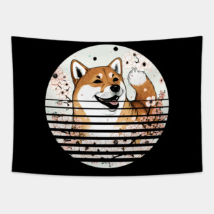 Shiba Inu Dog, Cherry Blossom, Japanese Style Tapestry