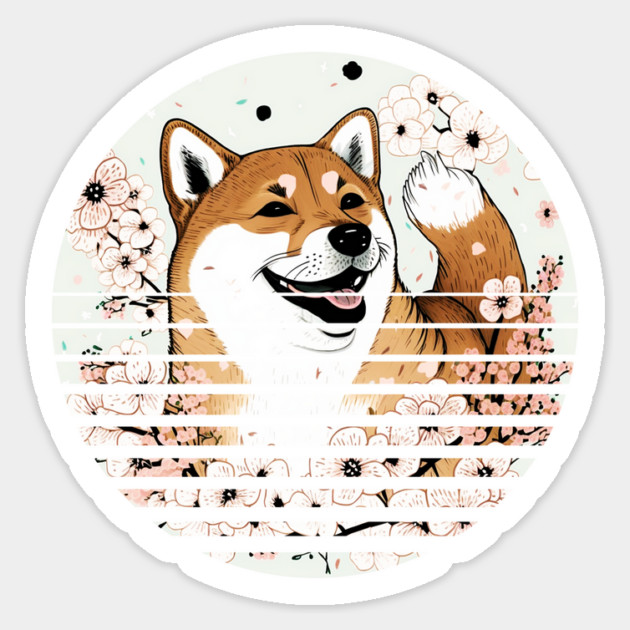 Shiba Inu Dog, Cherry Blossom, Japanese Style Sticker by logiamerch