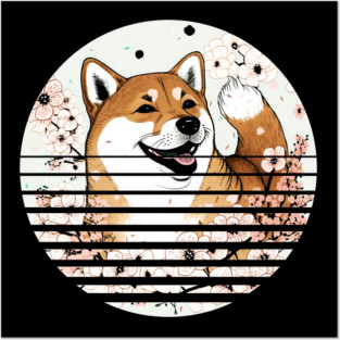 Shiba Inu Dog, Cherry Blossom, Japanese Style Posters and Art