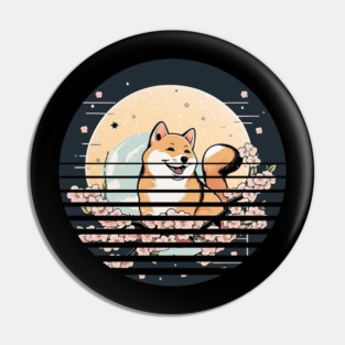 Shiba Inu Dog, Cherry Blossom, Japanese Style Pin