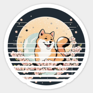 Shiba Inu Dog, Cherry Blossom, Japanese Style Sticker