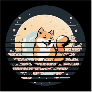 Shiba Inu Dog, Cherry Blossom, Japanese Style Posters and Art