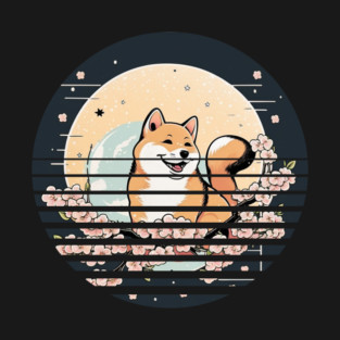 Shiba Inu Dog, Cherry Blossom, Japanese Style T-Shirt