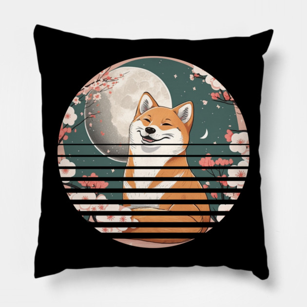 Shiba Inu Dog, Cherry Blossom, Japanese Style Pillow by logiamerch