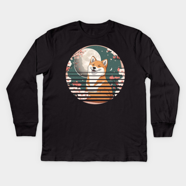 Shiba Inu Dog, Cherry Blossom, Japanese Style Kids Long Sleeve T-Shirt by logiamerch