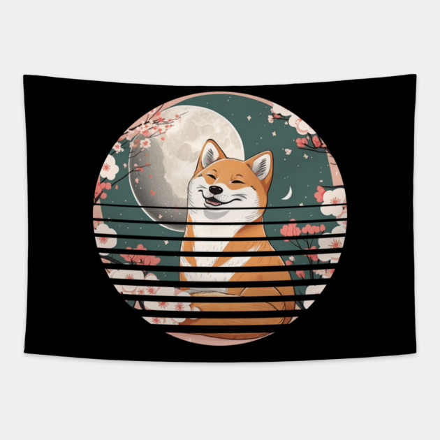 Shiba Inu Dog, Cherry Blossom, Japanese Style Tapestry by logiamerch