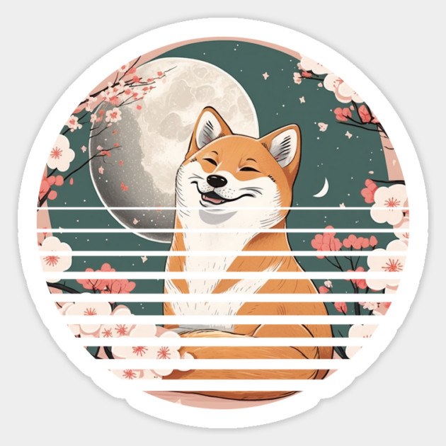 Shiba Inu Dog, Cherry Blossom, Japanese Style Sticker by logiamerch