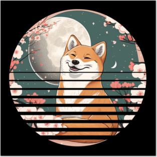 Shiba Inu Dog, Cherry Blossom, Japanese Style Posters and Art