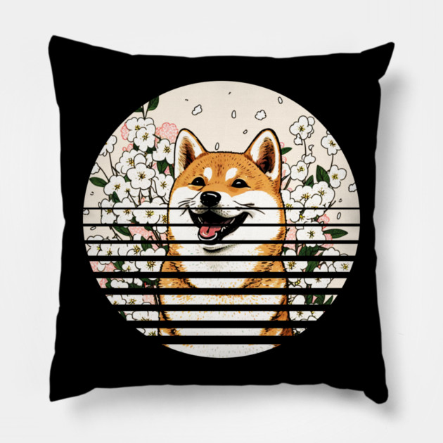 Shiba Inu Dog, Cherry Blossom, Japanese Style Pillow by logiamerch
