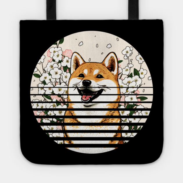 Shiba Inu Dog, Cherry Blossom, Japanese Style Tote by logiamerch