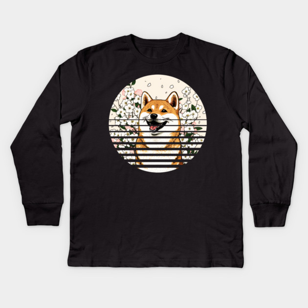 Shiba Inu Dog, Cherry Blossom, Japanese Style Kids Long Sleeve T-Shirt by logiamerch