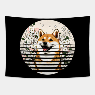 Shiba Inu Dog, Cherry Blossom, Japanese Style Tapestry