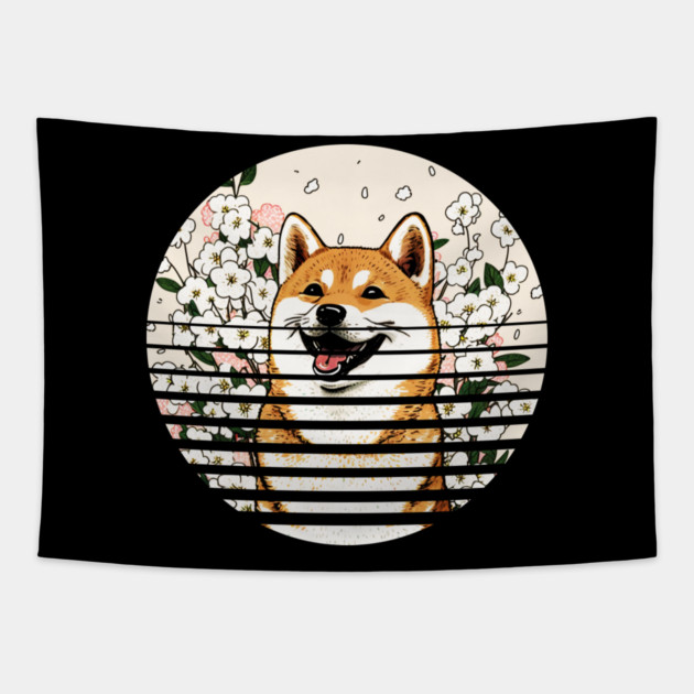 Shiba Inu Dog, Cherry Blossom, Japanese Style Tapestry by logiamerch