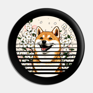Shiba Inu Dog, Cherry Blossom, Japanese Style Pin