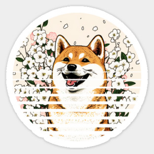 Shiba Inu Dog, Cherry Blossom, Japanese Style Sticker