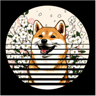 Shiba Inu Dog, Cherry Blossom, Japanese Style Posters and Art
