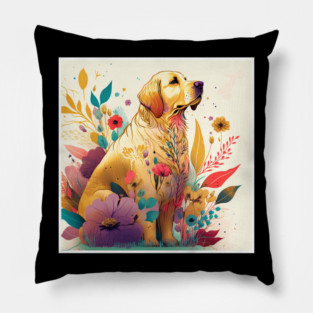 Golden Retriever Dog, Floral Design, Dog Lover Pillow