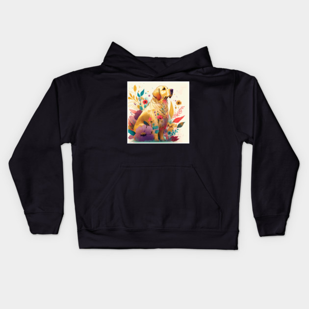 Golden Retriever Dog, Floral Design, Dog Lover Kids Hoodie by logiamerch