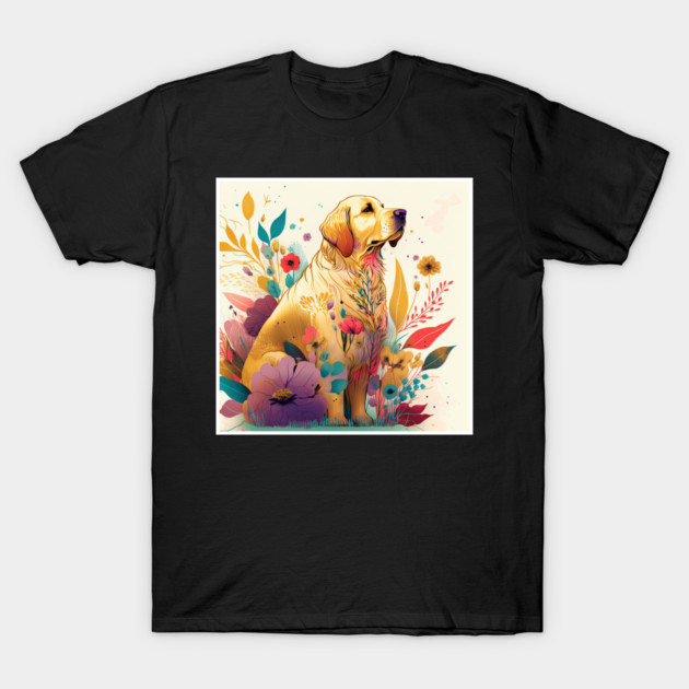 Golden Retriever Dog, Floral Design, Dog Lover T-Shirt by logiamerch
