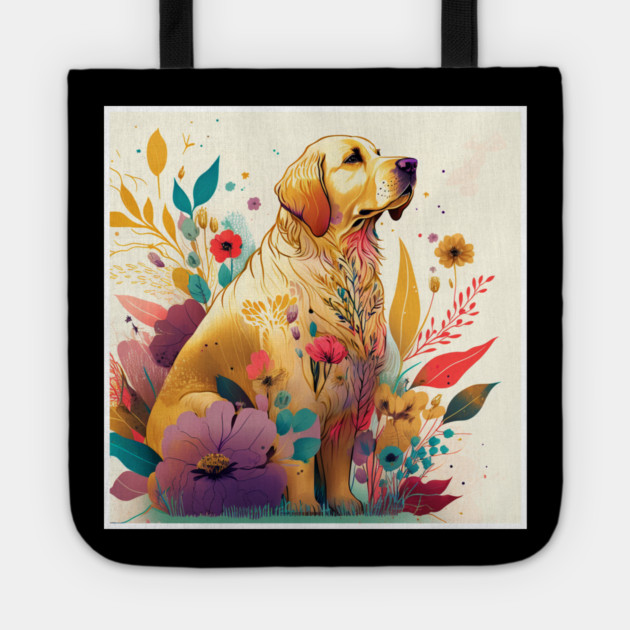 Golden Retriever Dog, Floral Design, Dog Lover Tote by logiamerch