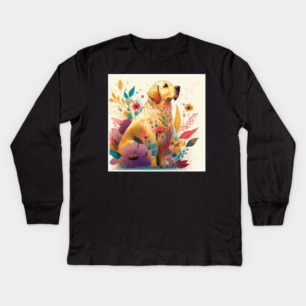 Golden Retriever Dog, Floral Design, Dog Lover Kids Long Sleeve T-Shirt by logiamerch