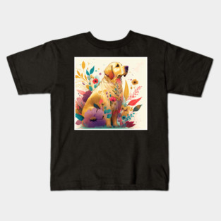 Golden Retriever Dog, Floral Design, Dog Lover Kids T-Shirt