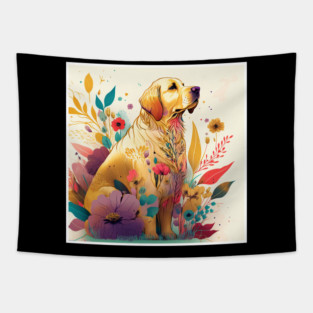Golden Retriever Dog, Floral Design, Dog Lover Tapestry