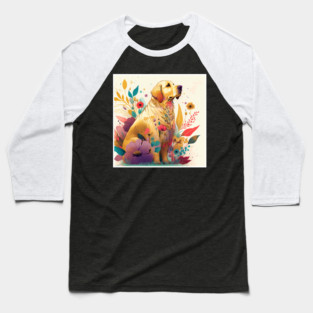 Golden Retriever Dog, Floral Design, Dog Lover Baseball T-Shirt