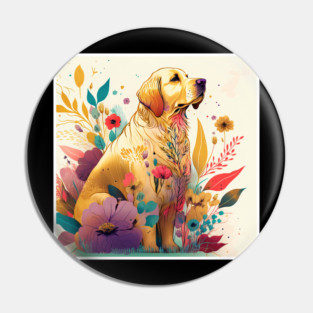 Golden Retriever Dog, Floral Design, Dog Lover Pin