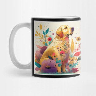 Golden Retriever Dog, Floral Design, Dog Lover Mug