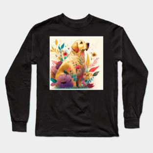 Golden Retriever Dog, Floral Design, Dog Lover Long Sleeve T-Shirt