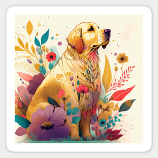 Golden Retriever Dog, Floral Design, Dog Lover Sticker