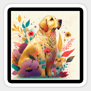 Golden Retriever Dog, Floral Design, Dog Lover Magnet