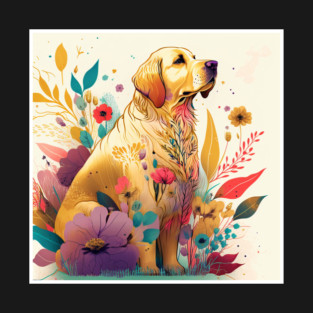 Golden Retriever Dog, Floral Design, Dog Lover T-Shirt