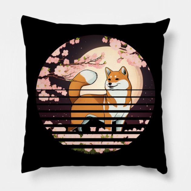 Shiba Inu Dog, Cherry Blossom, Japanese Style Pillow by logiamerch