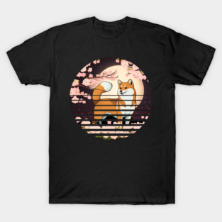 Shiba Inu Dog, Cherry Blossom, Japanese Style T-Shirt