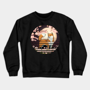 Shiba Inu Dog, Cherry Blossom, Japanese Style Crewneck Sweatshirt