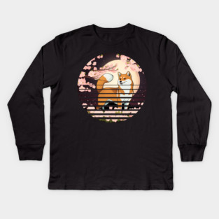 Shiba Inu Dog, Cherry Blossom, Japanese Style Kids Long Sleeve T-Shirt