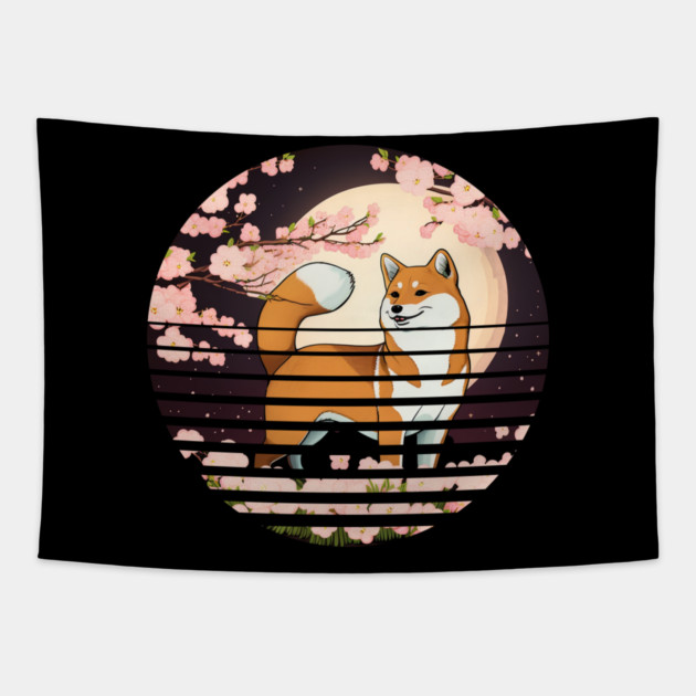 Shiba Inu Dog, Cherry Blossom, Japanese Style Tapestry by logiamerch