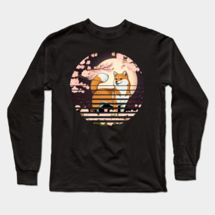 Shiba Inu Dog, Cherry Blossom, Japanese Style Long Sleeve T-Shirt