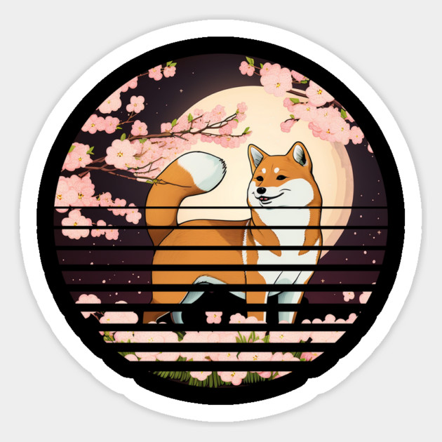 Shiba Inu Dog, Cherry Blossom, Japanese Style Sticker by logiamerch