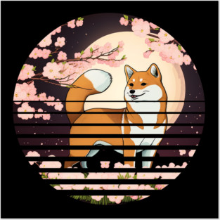 Shiba Inu Dog, Cherry Blossom, Japanese Style Posters and Art