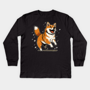 Playful Shiba Inu Dog, Dog Lover Kids Long Sleeve T-Shirt