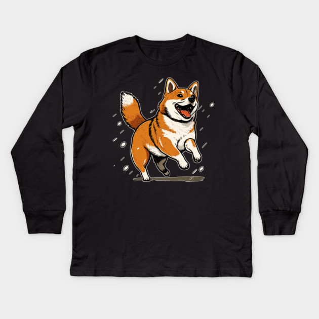 Playful Shiba Inu Dog, Dog Lover Kids Long Sleeve T-Shirt by logiamerch